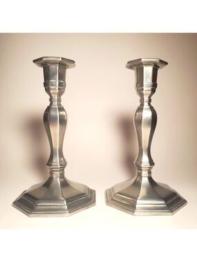 Pair of GORHAM Pewter Octette Model Candlesticks Vintage Discontinued 1950's EUC